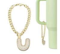 QUARKZMAN Dije De Letra Para Stanley Tumbler Cup, Accesorios De Letra U Con Purpurina Y Rhinestones Para Tazas Con Asa O Otras Botellas De Agua Para Mujeres, Dorado