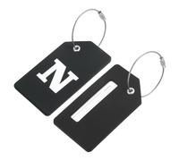 QUARKZMAN Etiquetas de Equipaje de Silicona 3.6"x2" Identificador de Tarjeta de Identificación para Maleta de Viaje Inicial Letra N, Negro, Paquete de 2