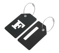 QUARKZMAN Etiquetas de Equipaje de Silicona 3.6"x2" Identificador de Tarjeta de Identificación para Maleta de Viaje Inicial Letra F, Negro, Paquete de 2