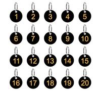 QUARKZMAN Etiquetas de Números del 1 al 20, 20 Unidades de Etiquetas de Plástico Redondas Con Números para Llaves de Dormitorio y Taquillas, Negro-Amarillo