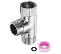 QUARKZMAN G1/2" Válvula de ducha de 3 vías, de acero inoxidable, conector adaptador redondo para grifo de manguera de bidé con junta de cinta de PTFE para válvula de ángulo de manguera (60 mm, plata)