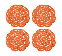 QUARKZMAN Ganchillo Tapetes 4uds 4" - Algodón Tejido Tela Posavasos Encaje Redondo Mano Hecho Posavasos con Floral Patrón para Boda Fiesta Decoración (Naranja Rojo)