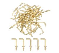 QUARKZMAN Ganchos en Ángulo Recto, 50 Piezas de Ganchos de Tornillo en Forma de L de 1/2", Ganchos de Tornillo en Ángulo Recto de Forma de 7 de Metal para Colgar, Dorados