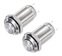 QUARKZMAN Interruptor de Botón Pulsador Metálico de Enganche Diámetro de Montaje de 10 Mm 1Na Luz Led Plateada Cabeza Alta 2 Unidades