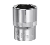 QUARKZMAN Juego 6 Puntos Enchufe 3/8" Accionamiento 16mm Profundo 1.18" Longitud Acero 45# Enchufes Métricos Accionamiento Cuadrado Cromado Pulido Para Reparación Automóviles