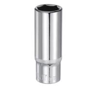 QUARKZMAN Juego 6 Puntos Enchufe 3/8" Empuje 17mm Profundo 2.44" Longitud Acero 45# Enchufes Métricos Empuje Cuadrado Enchufes Cromados Pulidos Para Reparación Autos