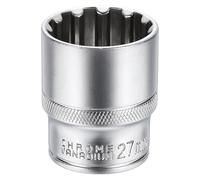 QUARKZMAN Juego De 12 Puntos Casquillo 1/2" Accionamiento 27mm Métrico Casquillo Poco Profundo 1.7" (43mm) Largo CR-V Acero Niquelado Para Reparación De Tuercas Y Tornillos De Auto