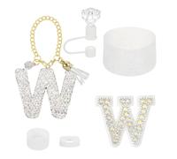 QUARKZMAN Juego De Accesorios Para Stanley Tumbler Cup, Decoraciones Con Iniciales Para Tumbler Cup 30/40OZ Incluye Tapa De Pajita Con Diamantes Llavero Con Letras Pegatina Base