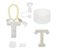 QUARKZMAN Juego De Accesorios Para Stanley Tumbler Cup, Decoraciones De Iniciales Para Tumbler Cup 30/40OZ Incluye Tapa De Pajita Con Diamante Llavero Con Letra Pegatina Funda
