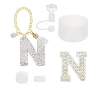 QUARKZMAN Juego De Accesorios Para Stanley Tumbler Cup, Decoraciones De Iniciales Para Tumbler Cup 30/40OZ Incluye Tapa De Pajita Con Diamantes Llavero Con Letras Pegatina Funda