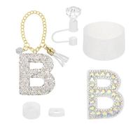 QUARKZMAN Juego De Accesorios Para Stanley Tumbler Cup, Decoraciones De Iniciales Para Tumbler Cup 30/40OZ Incluye Tapa De Pajita Con Diamante Llavero Con Letra Pegatina Base