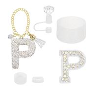QUARKZMAN Juego De Accesorios Para Stanley Tumbler Cup, Decoraciones De Iniciales Para Tumbler Cup 30/40OZ Incluye Tapa De Pajita De Diamante Llavero Con Letra Pegatina Base