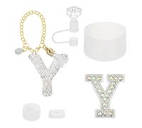 QUARKZMAN Juego De Accesorios Para Stanley Tumbler Cup, Decoraciones De Iniciales Para Tumbler Cup 30/40OZ Incluye Tapa De Pajita Con Diamantes Llavero Con Letras Pegatina Funda