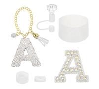 QUARKZMAN Juego De Accesorios Para Stanley Tumbler Cup, Decoraciones De Iniciales Para Tumbler Cup 30/40OZ Incluye Tapa De Pajita Con Diamante Llavero Con Letra Pegatina Funda, Blanco(A)