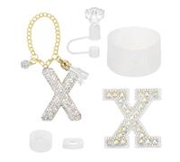 QUARKZMAN Juego De Accesorios Para Stanley Tumbler Cup, Decoraciones De Iniciales Para Tumbler Cup 30/40OZ Incluye Tapa De Pajita De Diamante Llavero Con Letra Pegatina Base