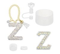 QUARKZMAN Juego De Accesorios Para Stanley Tumbler Cup, Decoraciones De Iniciales Para Tumbler Cup 30/40OZ Incluye Tapa De Pajita Con Diamantes Llavero Con Letras Pegatina, Blanco(Z)
