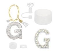 QUARKZMAN Juego De Accesorios Para Stanley Tumbler Cup, Decoraciones De Iniciales Para Tumbler Cup 30/40OZ Incluye Tapa De Pajita Con Diamantes Llavero Con Letras Pegatina Funda, Blanco(G)