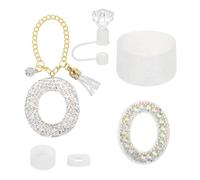 QUARKZMAN Juego De Accesorios Para Taza Stanley Tumbler Llavero Con Letras | Decoraciones Con Iniciales Para Taza Tumbler 30/40OZ, Incluye Tapa De Pajita Con Diamantes, Pegatina Base