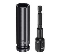 QUARKZMAN Juego de Adaptadores de Zócalo de Impacto Profundo de 15 mm de 6 Puntos para Unidad de 1/2" con Longitud de 3" con Adaptadores de Vástago Hexagonal de 1/2" a 1/4"
