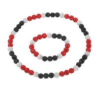 QUARKZMAN Juego De Collar Y Pulsera De Béisbol 18" Collar De Béisbol 7.5" Pulsera Colección Glitter Ice Inspirado En Cuentas (Rojo Blanco Negro Paquete De 2)