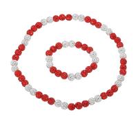 QUARKZMAN Juego De Collar Y Pulsera De Béisbol, Collar De Béisbol De 18" Pulsera De 7.5" Colección Glitter Ice Inspirada En Cuentas (Rojo Blanco, Paquete De 2)