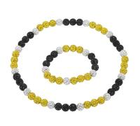 QUARKZMAN Juego De Collar Y Pulsera De Béisbol, Collar De Béisbol De 18" Pulsera De 7.5" Colección Glitter Ice Abalorios Inspirados (Amarillo Blanco Negro, Paquete De 2)