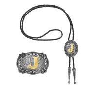 QUARKZMAN Juego De Corbata Bolo Y Hebilla De Cinturón Gris Negro/Dorado