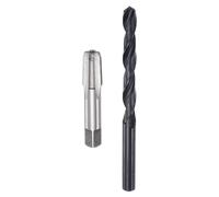 QUARKZMAN Juego de Grifo y Barrena, Grifo de Rosca de 1/8-27 Npt y Barrena Helicoidal de 21/64" con Recubrimiento de Óxido Negro, Herramienta de Roscado de Canal Recto