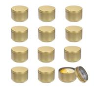 QUARKZMAN Latas De Vela De 3 Onzas 12 Piezas Latas De Metal Para Velas Con Tapa Recipientes Redondos Vacíos A Granel Para Almacenar Té Y Hacer Artesanías Tonos Dorados