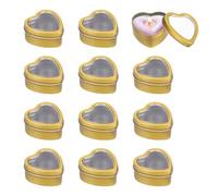 QUARKZMAN Latas De Velas En Forma De Corazón Con Tapas Transparentes, Latas De Metal Vacías De 2 Onzas Para Hacer Velas Dulces Regalos Manualidades DIY, Dorado, Paquete De 12