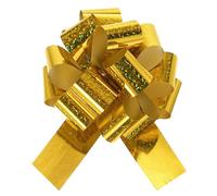 QUARKZMAN Lazos Regalos Metálico Grande 10cm 10uds, Cinta Lazo para Envolver Regalos con Purpurina para Boda Coche Cestas Presenta, Lazo Navideño, Tono Dorado
