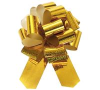 QUARKZMAN Lazos Regalos Metálico Grande 16cm 10uds, Cinta Lazo para Envolver Regalos con Purpurina para Boda Coche Cestas Presenta, Lazo Navideño, Tono Dorado