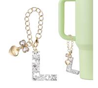 QUARKZMAN Letra Colgante Para Stanley Tumbler Cup, Accesorio De Letra L Inicial Con Lazo De Corazón Y Rhinestones Brillantes Para Tazas Con Asa O Otras Botellas De Agua Para Mujeres, Blanco