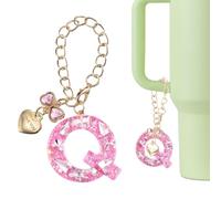 QUARKZMAN Letra Decorativa Para Stanley Tumbler Cup, Accesorio De Letra Q Con Corazón Y Moño De Cristales Para Tazas Con Asa O Otras Botellas De Agua Para Mujeres, Rosa | Rosa | 4.4 x 4 cm
