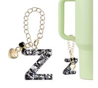 QUARKZMAN Letra Decorativa Para Stanley Tumbler Cup, Accesorio De Letra Z Inicial Con Moño Y Corazón Con Rhinestones Brillantes Para Tazas Con Asa O Otras Tazas De Agua Para Mujeres, Negro