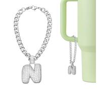 QUARKZMAN Letra Decorativa Para Stanley Tumbler Cup, Accesorios Con Letra N Adorable De Burbujas, Nombre O ID Con Rhinestones Brillantes Para Tumbler O Otras Tazas Con Asa Blanco