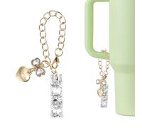 QUARKZMAN Letrero Decorativo Para Stanley Tumbler Cup, Accesorio De Letra Inicial I Con Corazón Y Lazo De Cristales Para Tazas Con Asa O Otras Botellas De Agua Para Mujeres, Blanco | Blanco