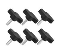 QUARKZMAN M4 x 14mm Tornillos Moleteados, 6pcs Perillas de Ala en T Rosca Macho de Acero Inoxidable 304 Tuerca Pomo de Mango Asas Ajustables Sujeción Manual para Máquina, Negro, 27mm Ancho