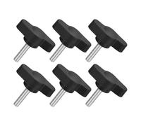 QUARKZMAN M4 x 16mm Tornillos Moleteados, 6pcs Perillas de Ala en T Rosca Macho de Acero Inoxidable 304 Tuerca Pomo de Mango Asas Ajustables Sujeción Manual para Máquina, Negro, 27mm Ancho