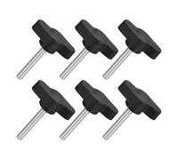 QUARKZMAN M4 x 25mm Tornillos Moleteados, 6pcs Perillas de Ala en T Rosca Macho de Acero Inoxidable 304 Tuerca Pomo de Mango Asas Ajustables Sujeción Manual para Máquina, Negro, 27mm Ancho