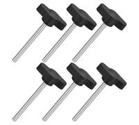 QUARKZMAN M4 x 45mm Tornillos Moleteados, 6pcs Perillas de Ala en T Rosca Macho de Acero Inoxidable 304 Tuerca Pomo de Mango Asas Ajustables Sujeción Manual para Máquina, Negro, 27mm Ancho