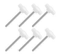 QUARKZMAN M4 x 50mm Tornillos Moleteados, 6pcs Perillas de Ala en T Rosca Macho de Acero Inoxidable 304 Tuerca Pomo de Mango Asas Ajustables Sujeción Manual para Máquina, Blanco, 27mm Ancho