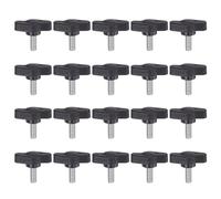 QUARKZMAN M5 x 12mm Ala Mango Perilla, 20pcs Manija de Sujeción Forma T Pomo de 27mm Ancho de Pulgar Tornillo de Cabeza Moleteada Rosca Macho Estándar para Instrumentos Carpintería, Negro
