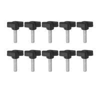 QUARKZMAN M6 x 25mm Ala Mango Perilla, 10pcs Manija Negro de Sujeción Forma T Pomo de 27mm Ancho de Pulgar Tornillo de Cabeza Moleteada Rosca Macho Estándar para Taladros Carpintería