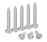 QUARKZMAN M6 x 40mm Tornillos Autorroscantes Hexagonales Phillips, Tornillos de Chapa de Acero Inoxidable 304 con Brida Hexagonal Tornillos de Cabeza Redonda Hexagonal, 10 Piezas