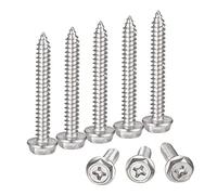 QUARKZMAN M6 x 45mm Tornillos Autorroscantes Hexagonales Phillips, Tornillos de Chapa de Acero Inoxidable 304 con Brida Hexagonal Tornillos de Cabeza Redonda Hexagonal, 10 Piezas
