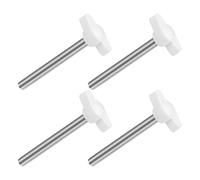 QUARKZMAN M6 x 60mm Tornillos Moleteados, 4pcs Perillas de Ala en T Rosca Macho de Acero Inoxidable 304 Tuerca Pomo de Mango Asas Ajustables Sujeción Manual para Máquina, Blanco, 27mm Ancho