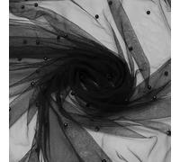 QUARKZMAN Mantel Blanco Perla 10 Pies, Tela con Perlas 108x60 Pulgadas, Tulle Suave De Encaje, Red Tulle para Decoración De Mesa, Arco Nupcial, Velo, Negro Intenso