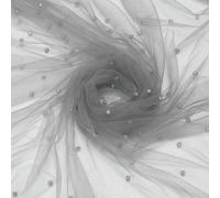 QUARKZMAN Mantel Blanco Perla 10 Pies, Tela con Perlas 108x60 Pulgadas, Tulle Suave Encaje, Malla Tulle para Decoración De Mesa, Arco Nupcial, Velo, Ducha De Novia, Gris