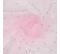 QUARKZMAN Mantel Blanco Perla 10 Pies, Tela Tulle con Perlas 108x60 Pulgadas, Tulle Suave Encaje Malla para Decoración De Mesa, Arco Nupcial Y Velo De Boda, Rosa